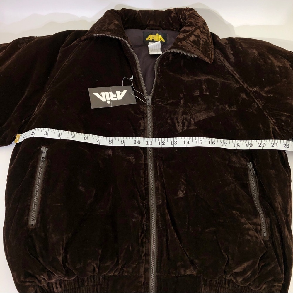 Vintage NWT 90s ARIA Brown Velvet Zip Up Cuffed Bomber Jacket S - Picture 3 of 7